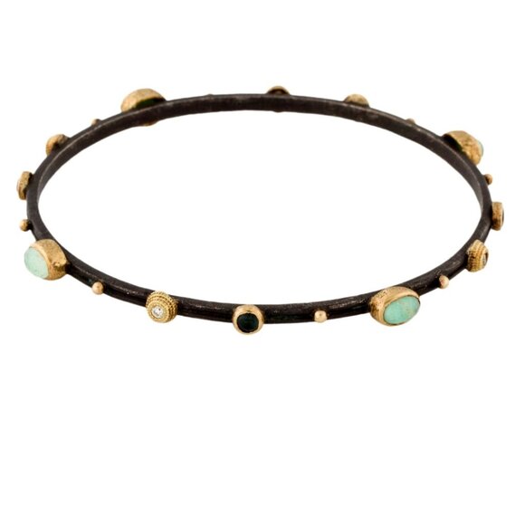 ARMENTA TWO-TONE TOURMALINE , QUARTZ DOUBLET & DIAMOND OLD WORLD BANGLE BRACELET - Picture 1 of 9